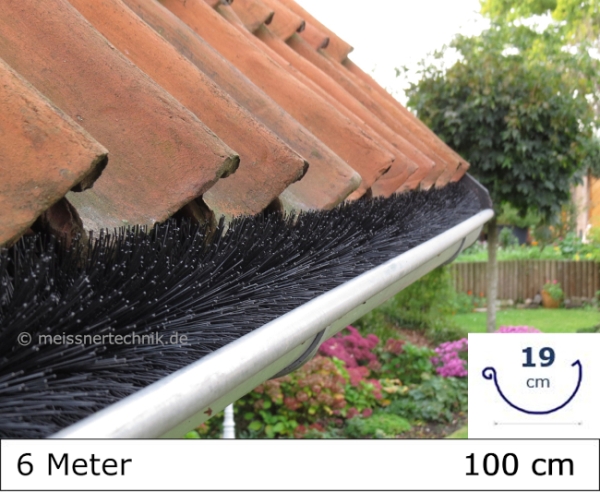 MEISSNER - 6x Dachrinnenbürsten - 100 cm lang - Ø 19 cm - Laub- Marder- Nistschutz - Bürstentechnik aus Hannover